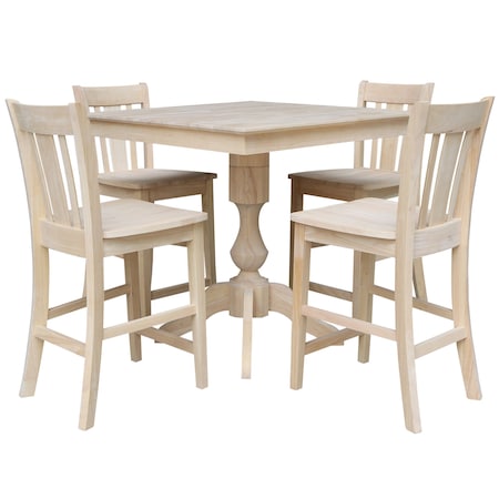 International Concepts 36 in. x 36 in. Square Top Pedestal Table  With 4 Counter Height Stools Set of 5 K-3636TP-27B-S102-4